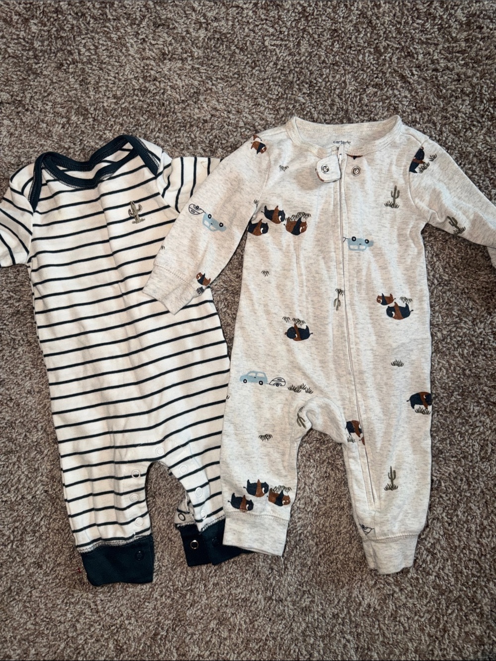 Carter's Navy Stripe & Heather Print Baby One-Piece Set